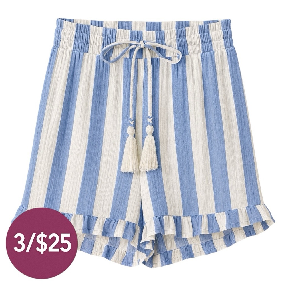 Rue21 • Striped Ruffle-Hem Shorts • Blue & White • Size XS